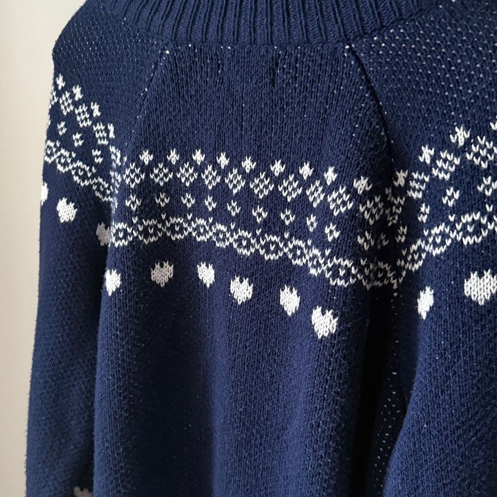 Aerie Festive Feels Quarter Zip Sweater Blue LOVE Cozy Cabin Isle Knit Pullover - Picture 8 of 9